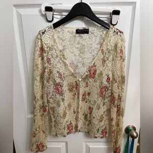 Connected Apparel Sheer Floral Lace Cardigan Y2K Cottagecore Boho Layer Top